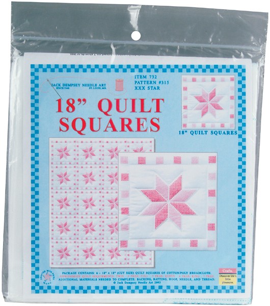 Jack Dempsey 732 315 Stamped White Quilt Blocks 18"X18" 6/Pkg-XX Star