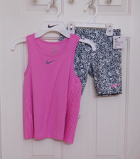 NWT 2pc Nike Pink Side Pleat Top Logo Print Bike Shorts Set sz 6X
