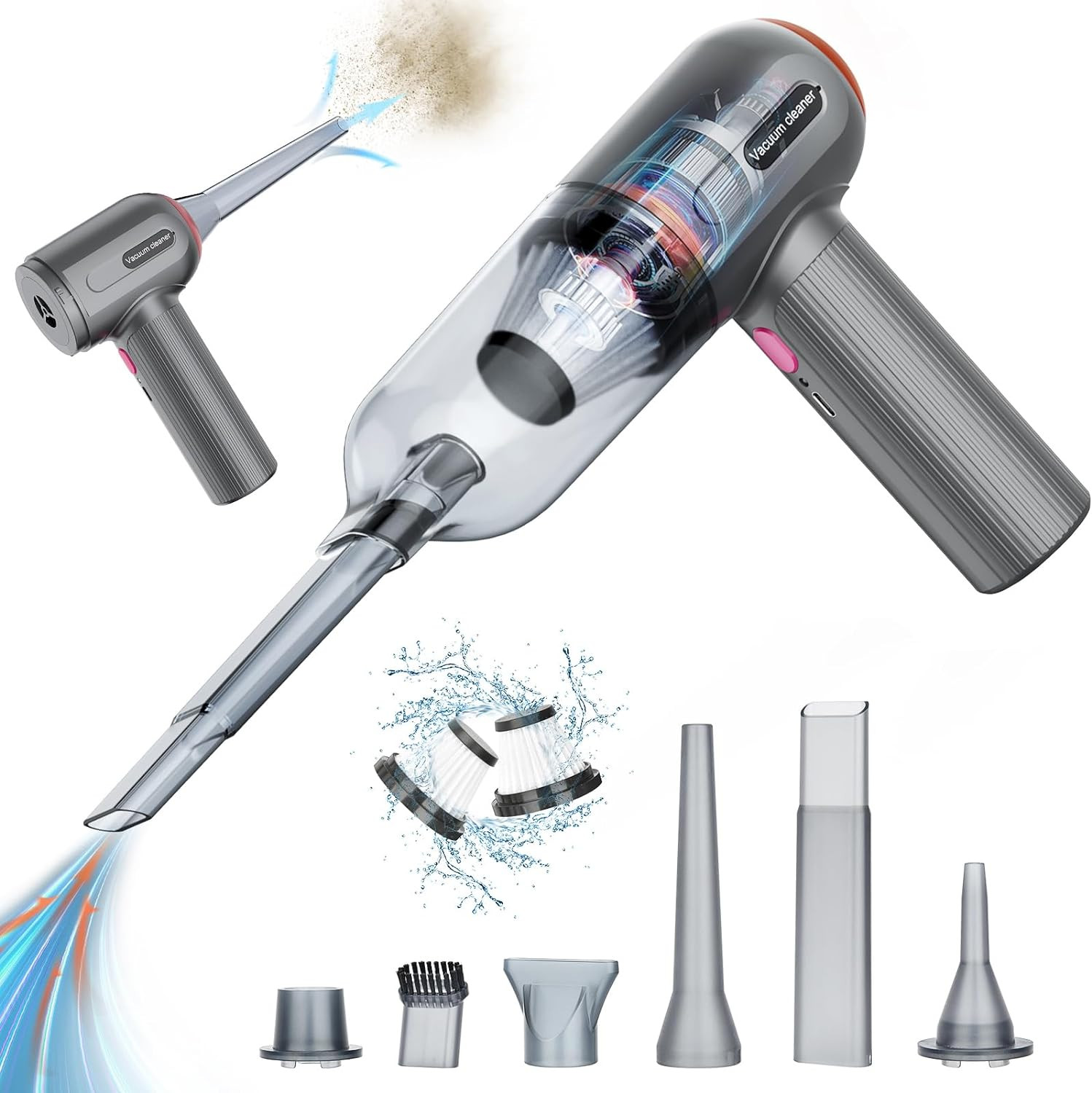 Aspirapolvere Manuale 9000 Pa 4 in 1 Potente: Pulizia Auto e Casa