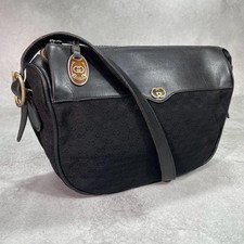 GUCCI 37.014001 GG Shoulder Bag Black Leather Gold Hardware Logo From Japan