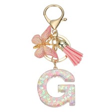 Alphabet g Tassel Butterfly Initial Letter Keychain Pink, Pack of 1 