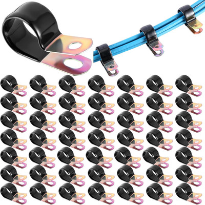 Tandefio 50 Pack Vinyl Coated Cable Clamps Galvanized Steel Cable Metal Wire