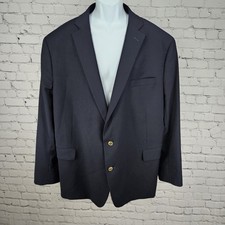 Stafford Navy Wool Blend Executive Classic Fit Hopsack Blazer Notch Stretch 54R