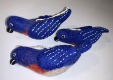 dZi 100% Wool Felted Wild Woolies Bird Hanging Ornament Handmade Decor Lot Of 3