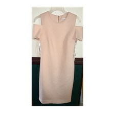 Calvin Klein Pink Cold Shoulder Sheath Knee-Length Round Neck Dress Size 4