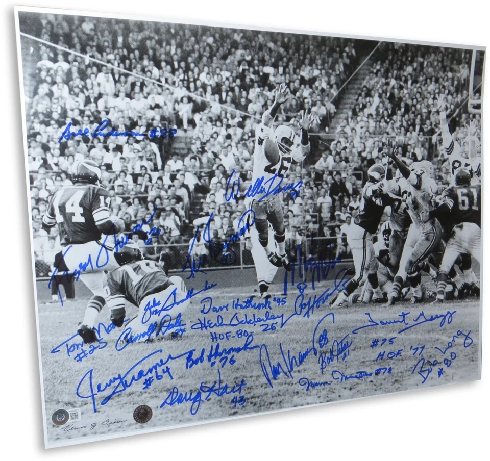 Foto autografiada 16x20 de los Green Bay Packers de la década de 1960 Davis Kramer 19 sigs AB62523