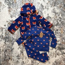 BODEN Boys Cosy Borg Jacket Blue Foxes And 2 Piece Cotton Pijamas Size: 12-18 M