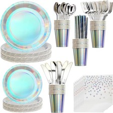 200 pieces of silver party supplies, disposable tableware set, silver paper