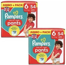 Pampers Baby Dry Nappy Size 6 Diaper Protect Pants 15+kg Jumbo+Pack 2x54 Nappies 0.52 per nappy