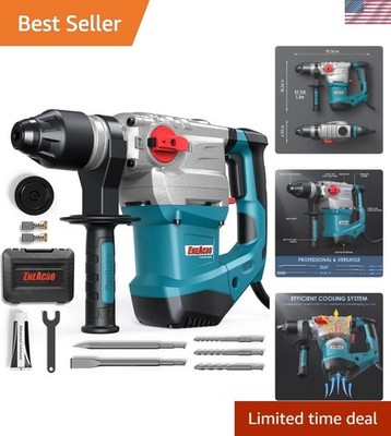 13 Amp Heavy Duty Rotary Hammer Drill: 4 Functions, Safety Clutch & Bits Incl...