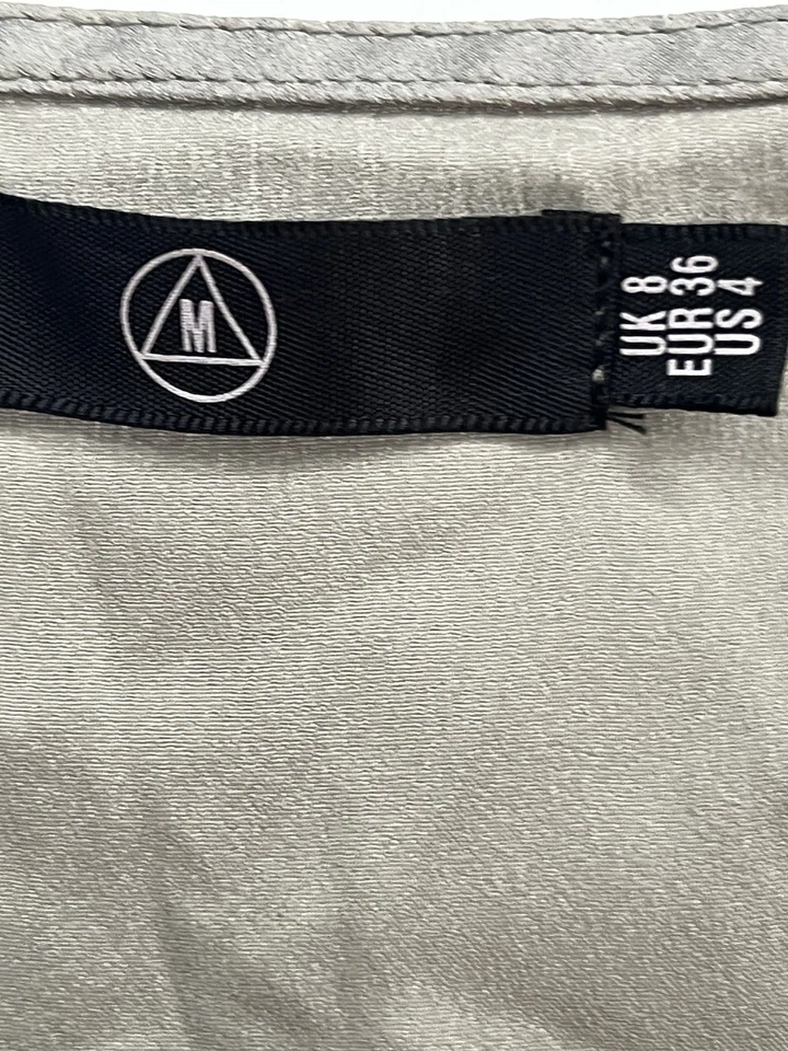 Satin Slip Dress with Black Lace Trim | Size M (UK 8/US 4/EU 36) | Silver Gray - Image 2 of 4