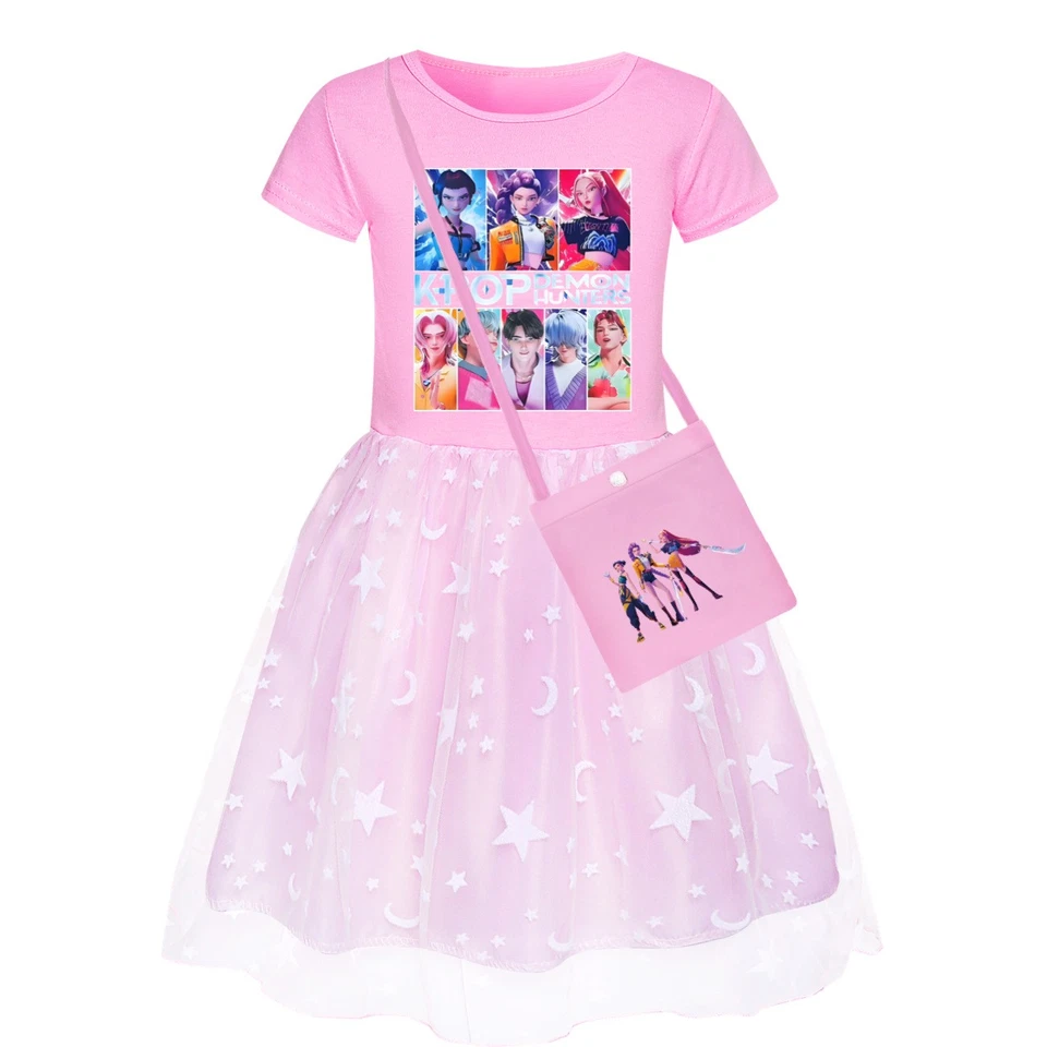 Girls Kpop Demon Hunters Rainbow Star Fancy Dress Party Princess Tutu Skirts UK - Image 4 of 4