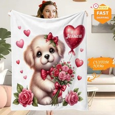 Love Dog Blanket Flannel Soft Throw All Season Throws Gift For Valentine's Day
