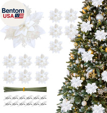 White Christmas Ornaments - 12Pcs Poinsettias Artificial Flowers,White Ornaments