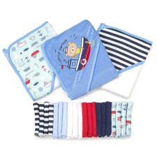 Bath Hooded Towels Washcloths Set for Babies, 23-Piece Gift Set, Navy Nautical