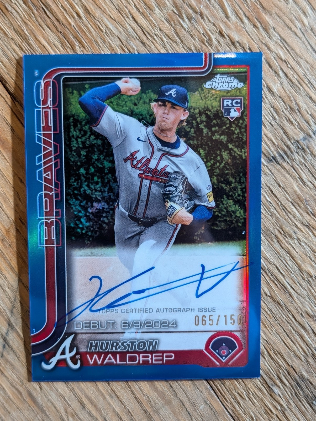 2025 Topps Chrome - Rookie Autographs Hurston Waldrep True Blue Refractor /150