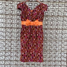 Vintage 60s 70s Art Deco Op Art Geometric Lines cap sleeve fitted dress SMALL?
