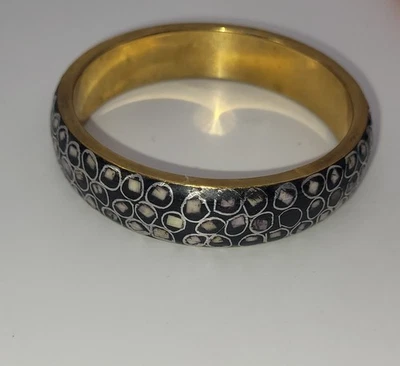Bracelet vintage laiton doré et incrustations de nacre – motif alvéolé #M# K32 - Photo 1/4