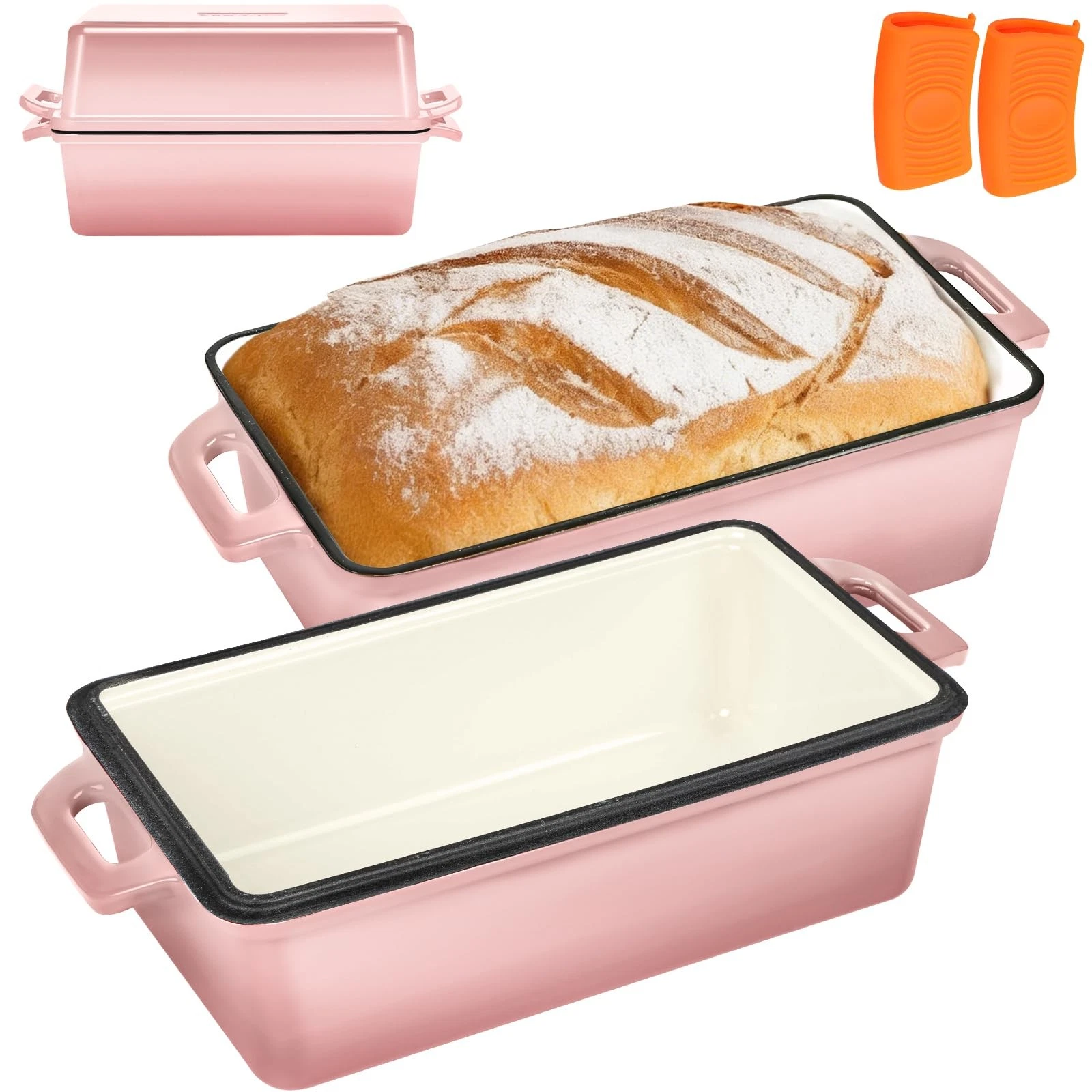 Enameled Cast Iron Bread Loaf Pan with Lid, 9x5 Sourdough Baking Pans for Hom...