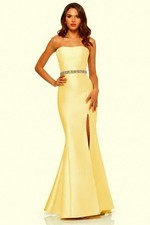 Sherri Hill Yellow Satin Strapless Beaded Side Slit Gown Size 6 $450