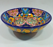14" round TALAVERA VESSEL SINK Mexican handmade ceramic bathroom basin, folk art