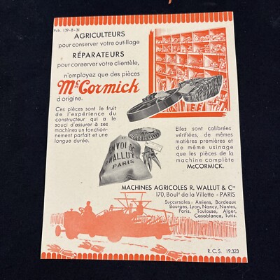 1931 Paris McCormick Deering Sales Literature Brochure Advertising Label French