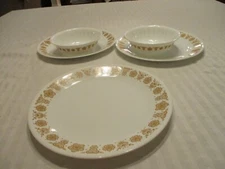 Vintage Corelle Golden Butterfly 5 Pieces 3 Dinner Plates & 2 Bowls Excellent!
