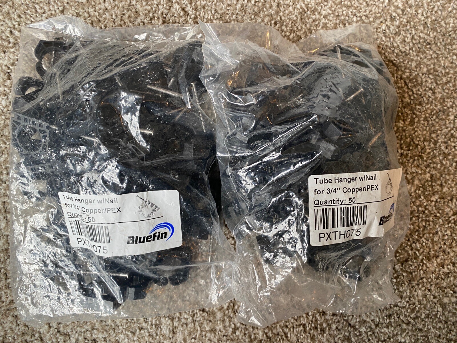 Lot of 2, Bluefin Tube Hanger w/ Nail for 3/4" Copper/PEX 50-Pack (100 Total)
