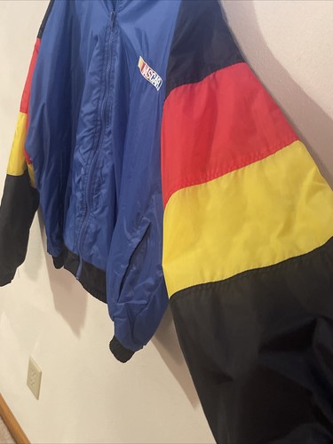 Vintage Checkered Flag NASCAR Logo Puffy Windbreaker Hood Jacket XL - Picture 3 of 9
