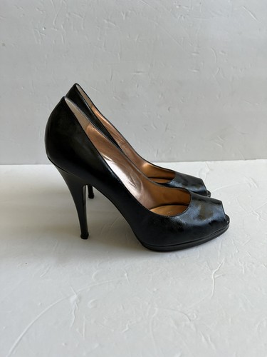 Roberto Cavalli Drillo Black Leopards Leather Open Toes High Heels Shoes SZ 11 - Picture 2 of 6