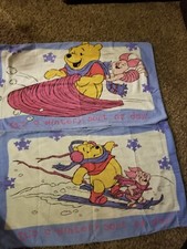 Vintage 90s Set Of 2 Winnie The Pooh,piglet Standard Pillow Cases Winter Themed
