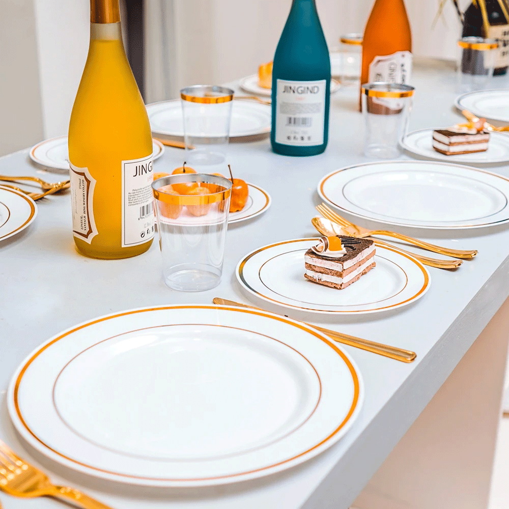 175pcs Wedding Event Banquet Tableware GoldEdged Plastic Cutlery Pack