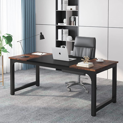 Modern 70.8  Executive Desk - Large Rustic Brown/Black Office Workstation