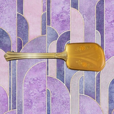 Antique Art Deco 1950's Gold-Tone Floral Vanity Dressing Table Hair Brush