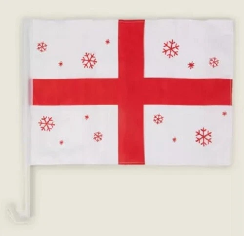 12x England Car Flags With Sparkle / Snowflake Design - 45cm x 30cm  George Home - Image 2 of 3