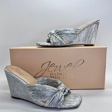 Jewel Badgley Mischka Hype Wedge Sandal Size 6 Silver Knot Strap Mule Heels