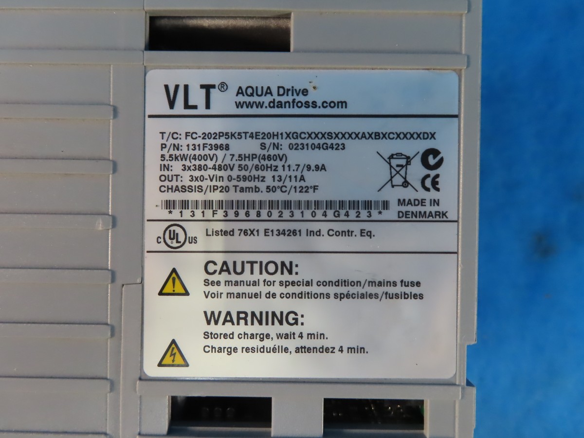 DANFOSS VFD 131F3968 FC-202 VLT AQUA DRIVE 5.5KW 7.5HP 380-480V