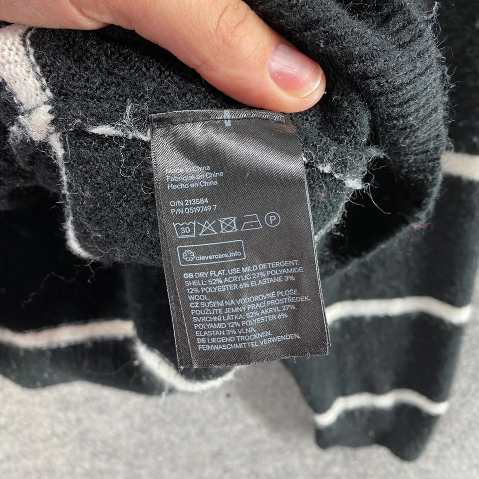 Suéter Pullover H&M Mujer M Mediano Negro Rayas Manga Larga Tejido Lana Informal Foto 4 de 4