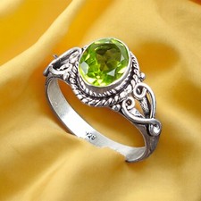 Natural Peridot August Month 925 Sterling Silver Ring All Size Wedding Gift DS