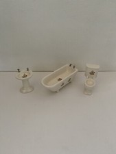 Set of 3 Porcelain Bathroom Pieces for Dollhouse - Tub, Toilet, Sink