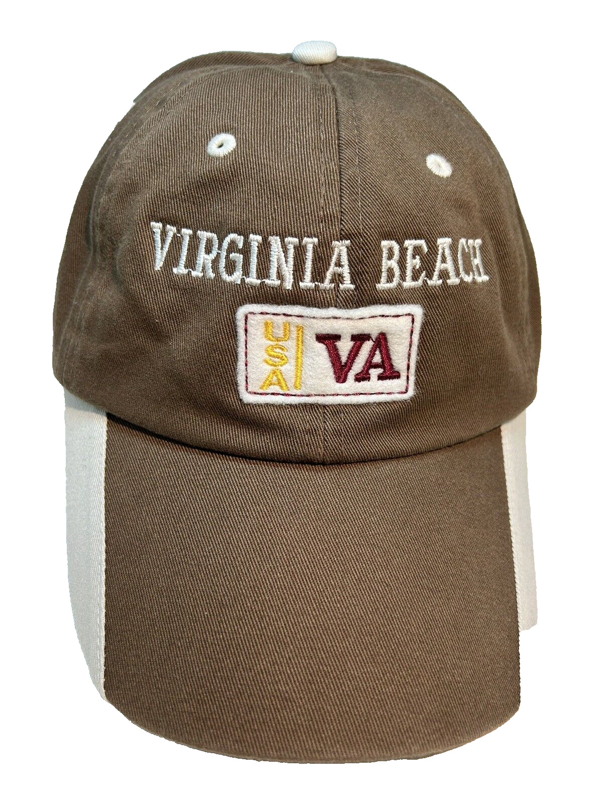 Virginia Beach Hat Baseball Cap Tan Brown adjustable hook and loop Embroidered