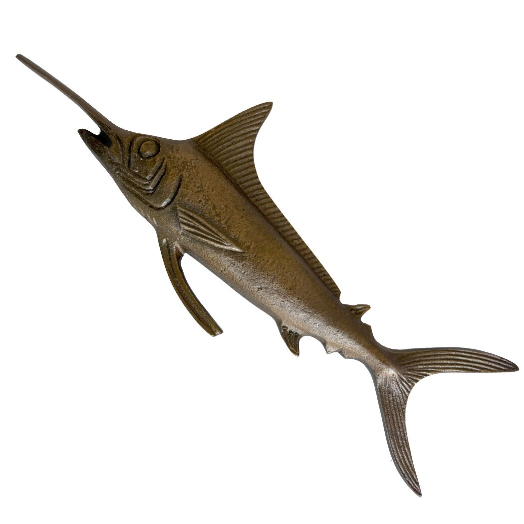 8-3/4" Swordfish Paperweight Figurine, Antiqued Brass