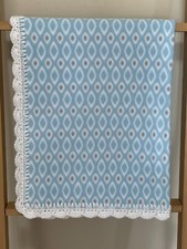 New Handmade Baby Blue Diamonds Baby Toddler Fleece Blanket with Crochet Edging