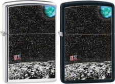 ZIPPO 50th Anniversary Moon Landing Design Black And Chrome 2 Lighter Set 29862