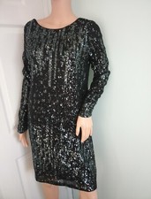 Next black sequin low back long sleeve mini dress size 8 bnwt evening going out