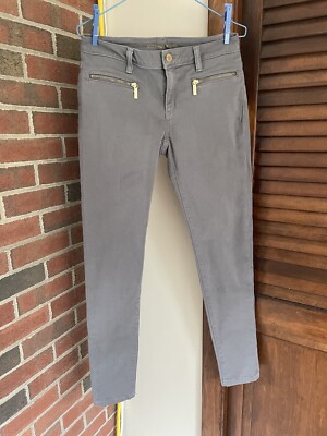 Michael kors women's gray izzy skinny, size 4, zip front and zip front pockets