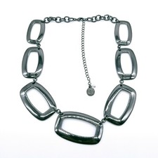 Liz Claiborne Signed Necklace Gunmetal Goth Chunky Rectangle