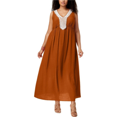 NY Collection Womens Crochet Trim Maxi Dress, Orange, 1x