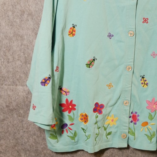 Cardigan EMMA TRICOT blu brillante con bottoni davanti manica 3/4 ricamo floreale donna - Foto 5 di 20