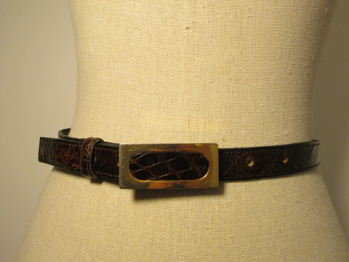 Ceinture Vintage En Simili-crocodile Marron - Taille M - Occasion